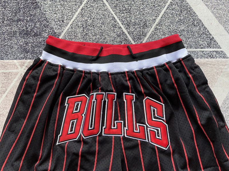 Black Chicago Bulls premium basketball shorts, graphic detail