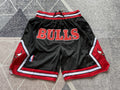 Black Chicago Bulls premium basketball shorts, full front view