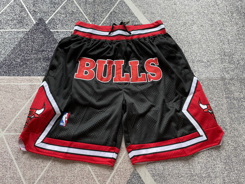 Black Chicago Bulls premium basketball shorts, full front view
