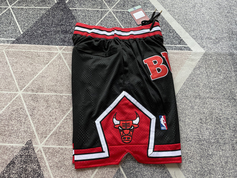 Black Chicago Bulls premium basketball shorts, side panel detail