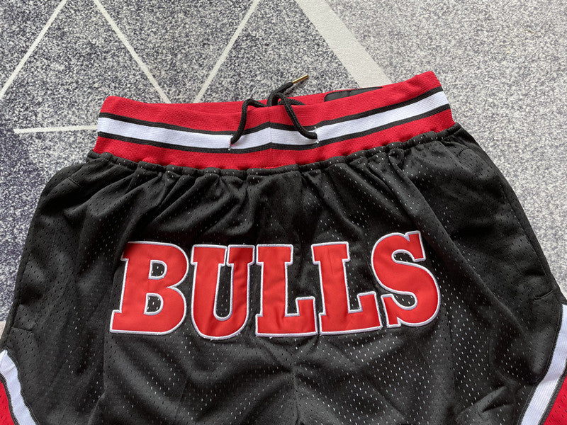 Black Chicago Bulls premium basketball shorts, graphic detail