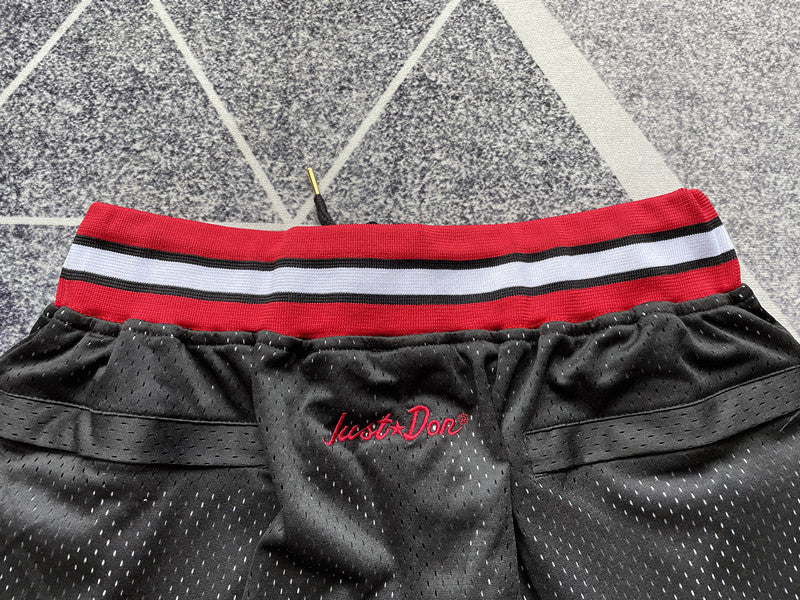 Black Chicago Bulls premium basketball shorts, waistband and label detail