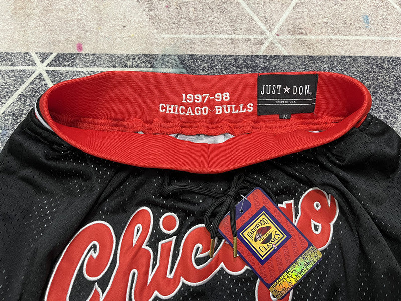 Black Chicago Bulls premium basketball shorts, waistband and label detail
