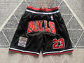 Black Chicago Bulls premium basketball shorts, full front view
