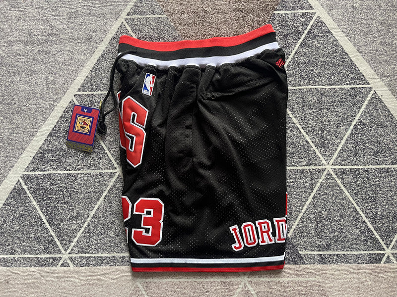 Black Chicago Bulls premium basketball shorts, side panel detail