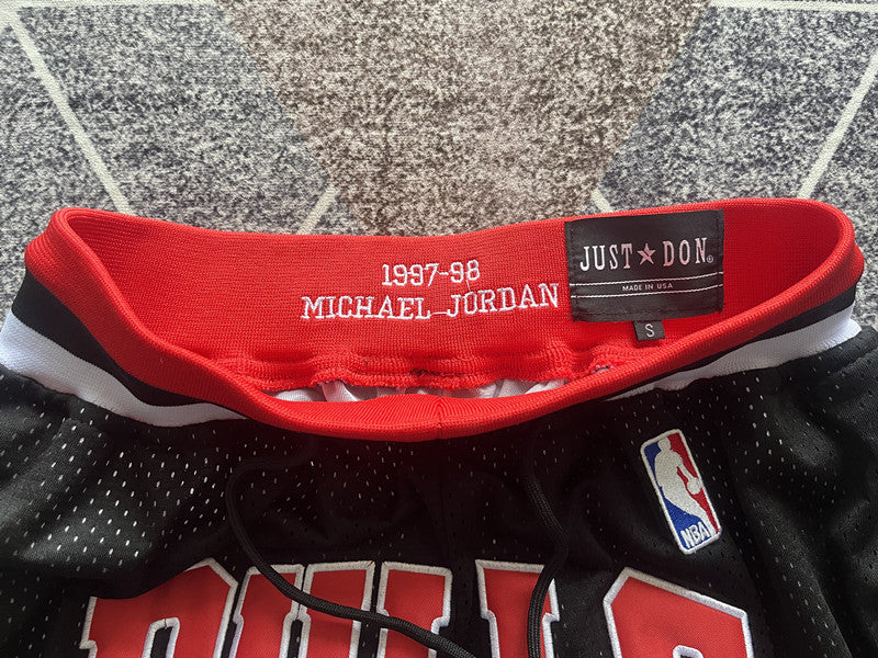 Black Chicago Bulls premium basketball shorts, waistband and label detail