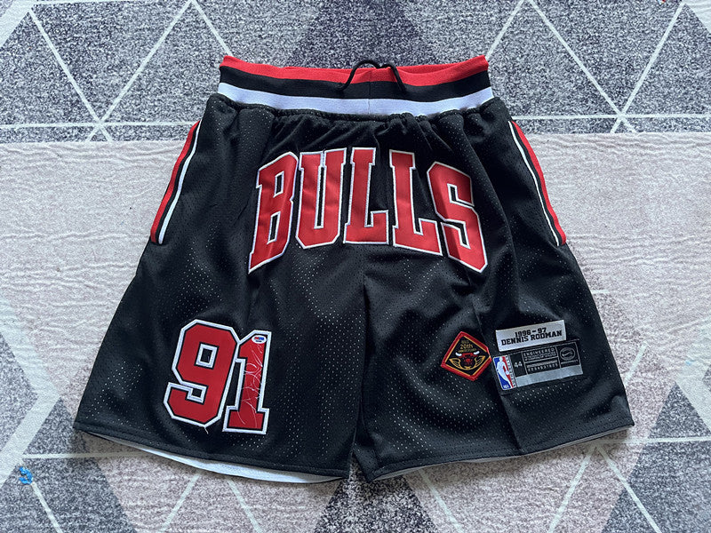 Black Chicago Bulls premium basketball shorts, full front view
