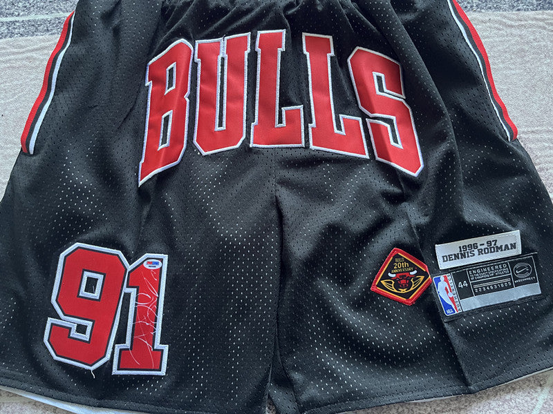 Black Chicago Bulls premium basketball shorts, waistband and label detail