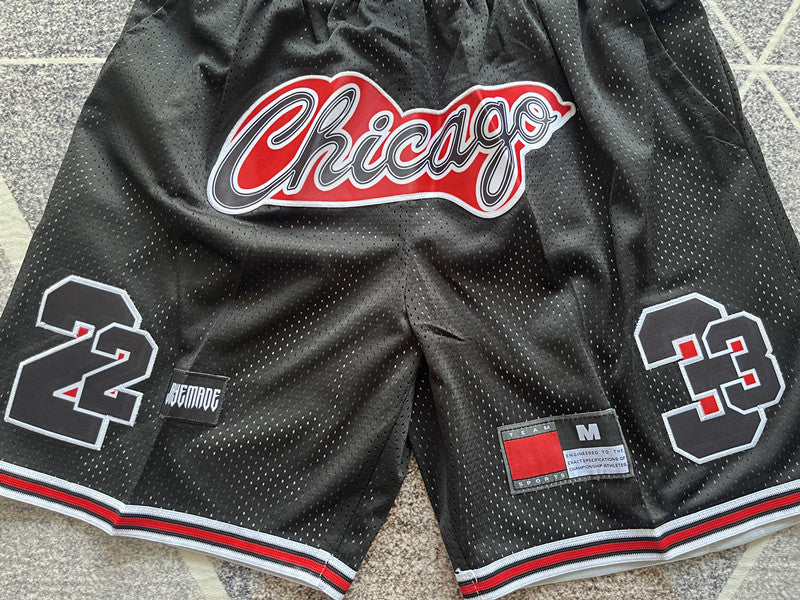 Black Chicago Bulls premium basketball shorts, waistband and label detail
