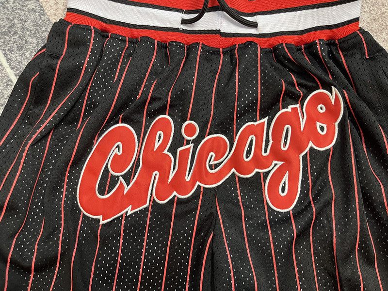 Black Chicago Bulls premium basketball shorts, graphic detail