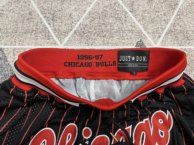 Black Chicago Bulls premium basketball shorts, waistband and label detail