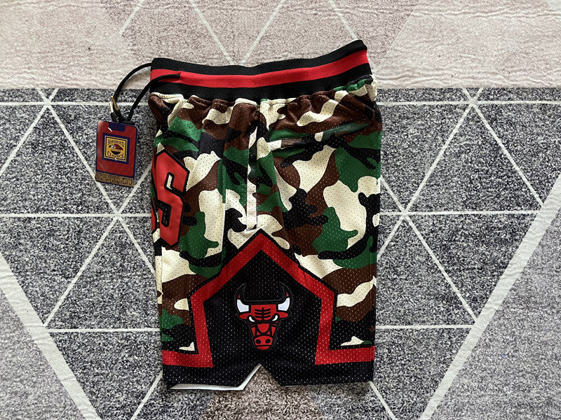 Multi-color Chicago Bulls premium basketball shorts, side panel detail