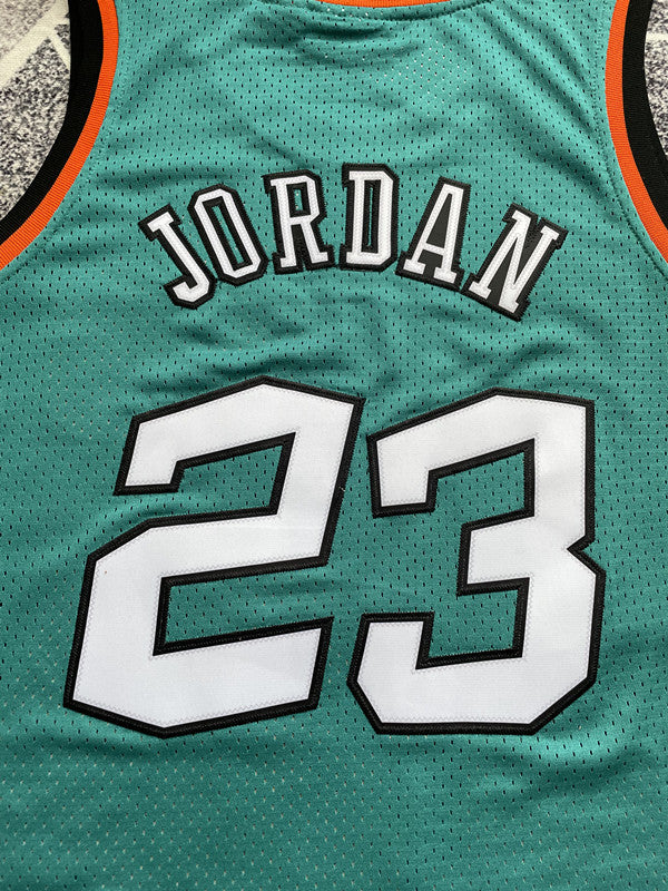 Green Chicago Bulls basketball jersey, back lettering and number detail