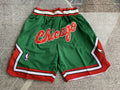 Green Chicago Bulls premium basketball shorts, full front view