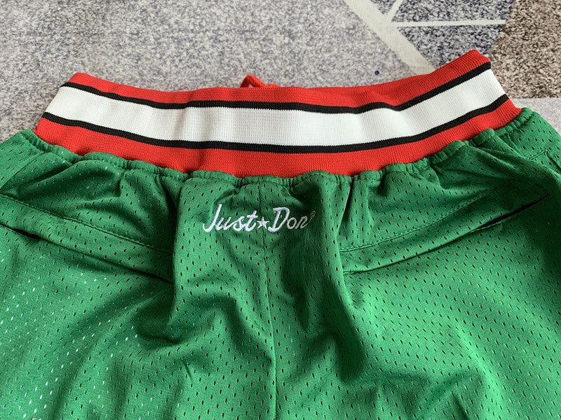 Green Chicago Bulls premium basketball shorts, waistband and label detail