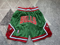 Green Chicago Bulls premium basketball shorts, full front view