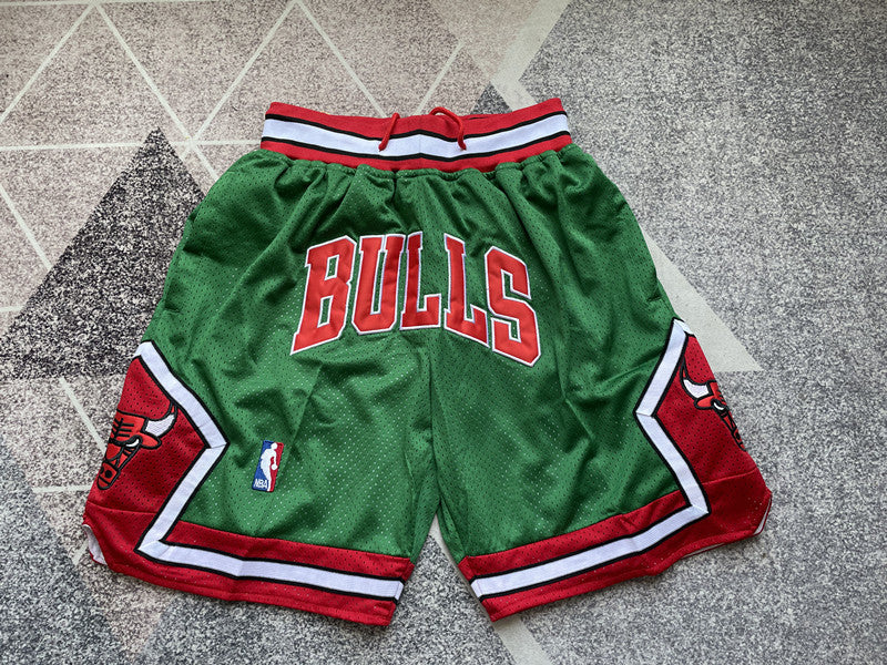 Green Chicago Bulls premium basketball shorts, full front view