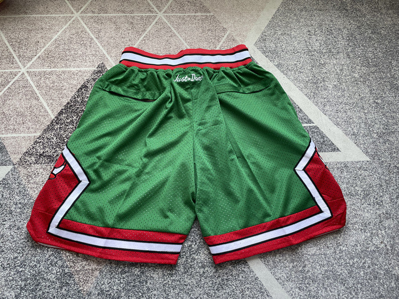 Green Chicago Bulls premium basketball shorts, full back view