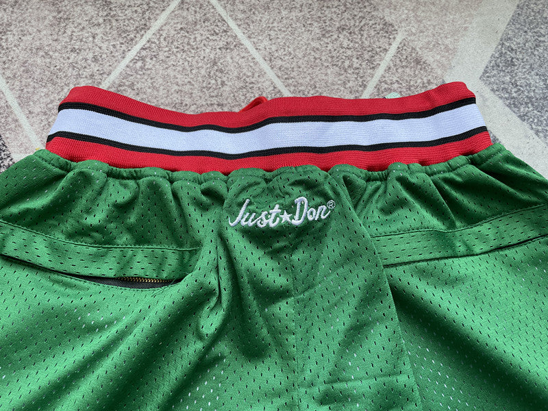 Green Chicago Bulls premium basketball shorts, waistband and label detail