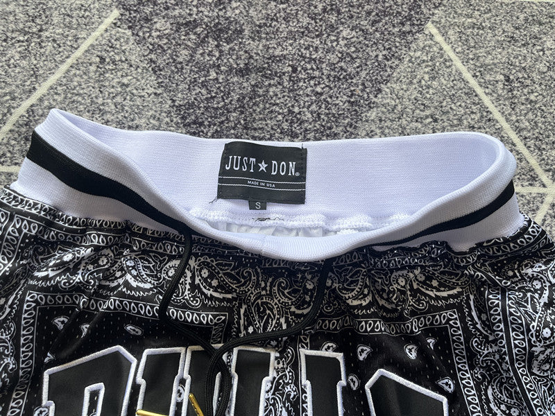 Multi-color Chicago Bulls premium basketball shorts, waistband and label detail