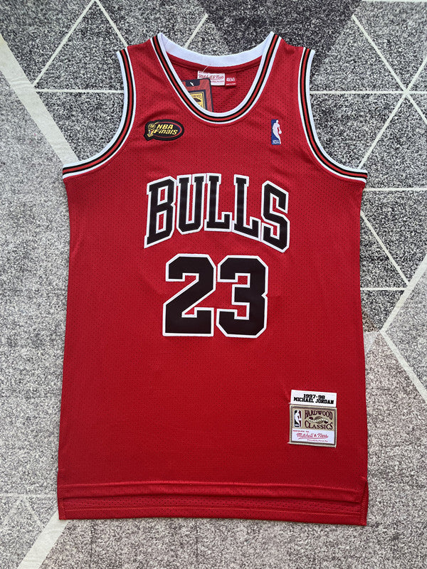 Red Chicago Bulls basketball jersey, full front view