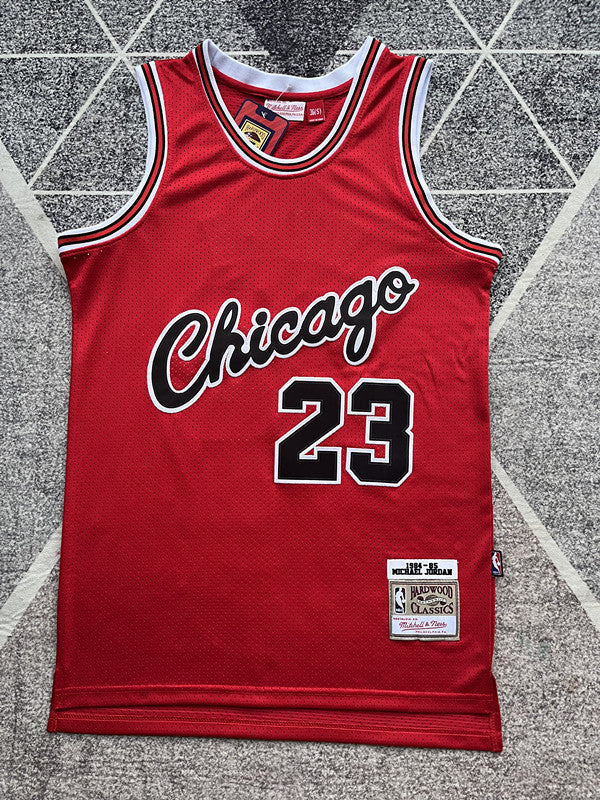 Red Chicago Bulls basketball jersey, full front view