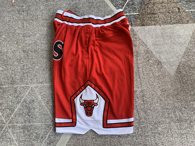 Red Chicago Bulls premium basketball shorts, side panel detail