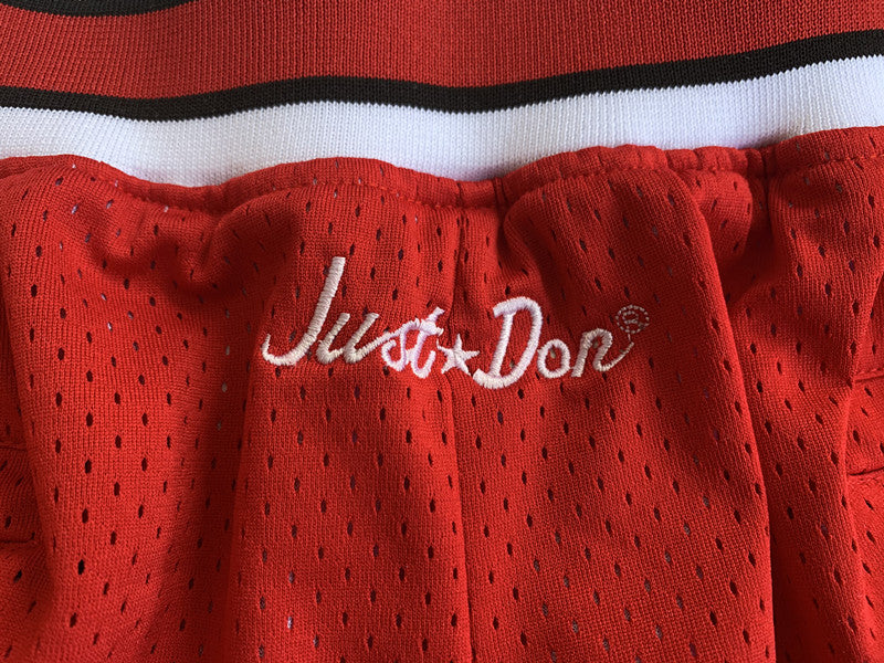 Red Chicago Bulls premium basketball shorts, waistband and label detail