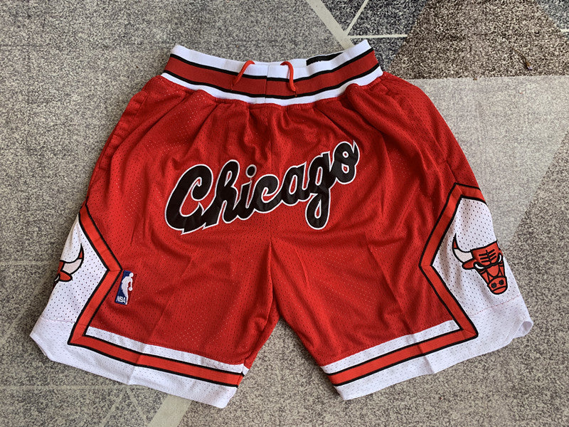 Red Chicago Bulls premium basketball shorts, full front view