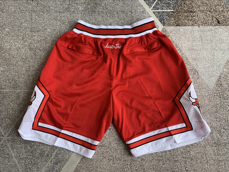Red Chicago Bulls premium basketball shorts, full back view