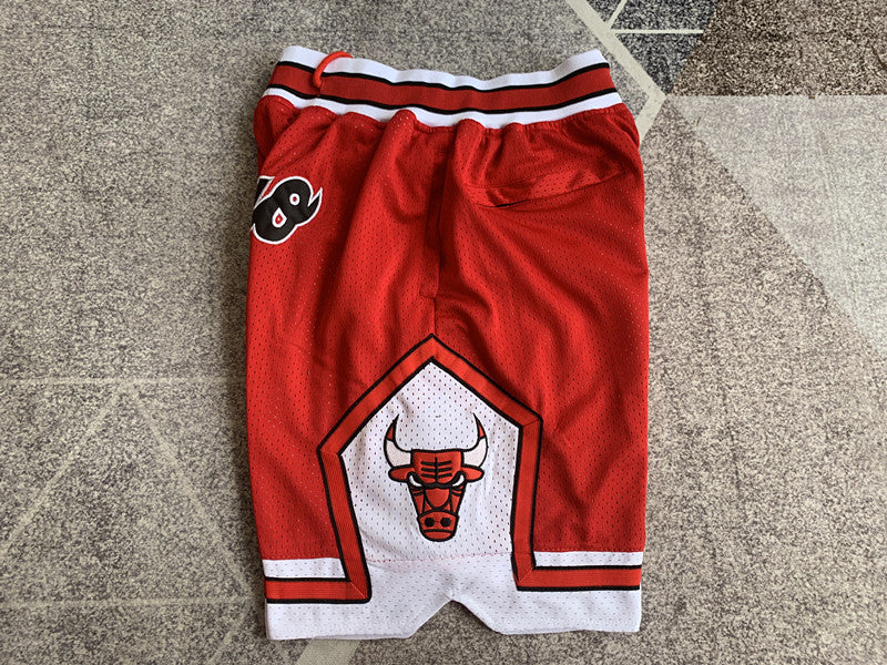 Red Chicago Bulls premium basketball shorts, side panel detail