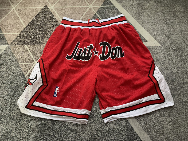 Red Chicago Bulls premium basketball shorts, full front view