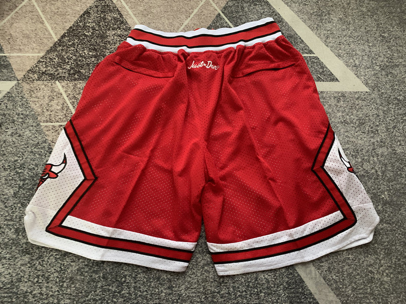Red Chicago Bulls premium basketball shorts, full back view