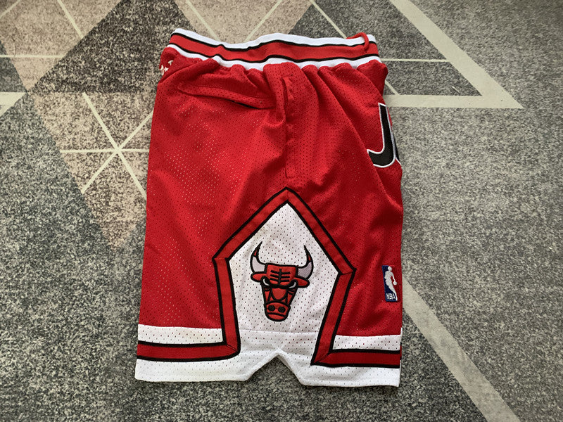 Red Chicago Bulls premium basketball shorts, side panel detail