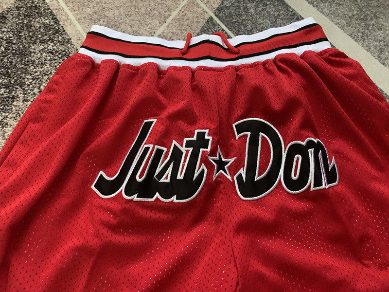 Red Chicago Bulls premium basketball shorts, graphic detail