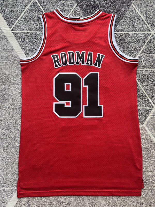 Chicago Red Retro Basketball Jersey #91 back view [SPMERGE:P141:back]