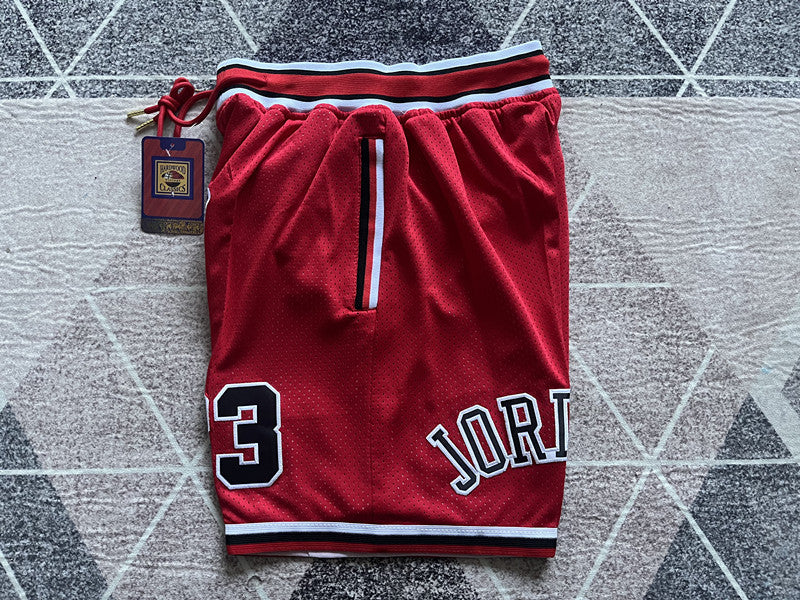 Red Chicago Bulls premium basketball shorts, side panel detail