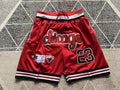 Red Chicago Bulls premium basketball shorts, full front view