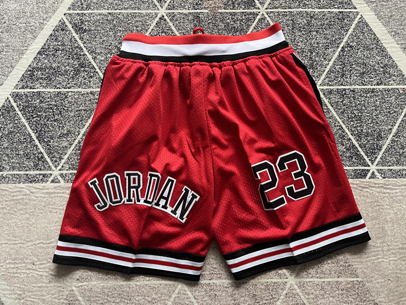 Red Chicago Bulls premium basketball shorts, full back view