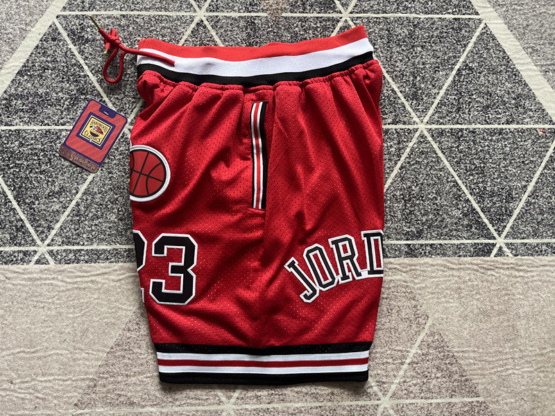 Red Chicago Bulls premium basketball shorts, side panel detail