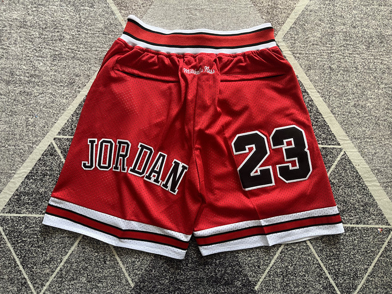 Red Chicago Bulls premium basketball shorts, full back view