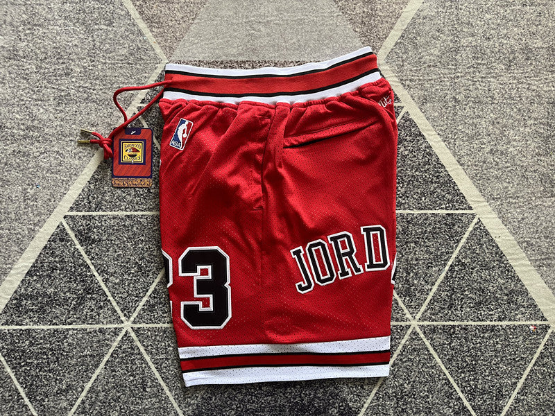 Red Chicago Bulls premium basketball shorts, side panel detail