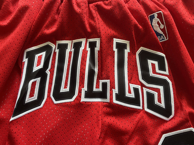 Red Chicago Bulls premium basketball shorts, graphic detail