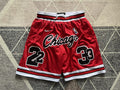 Red Chicago Bulls premium basketball shorts, full front view
