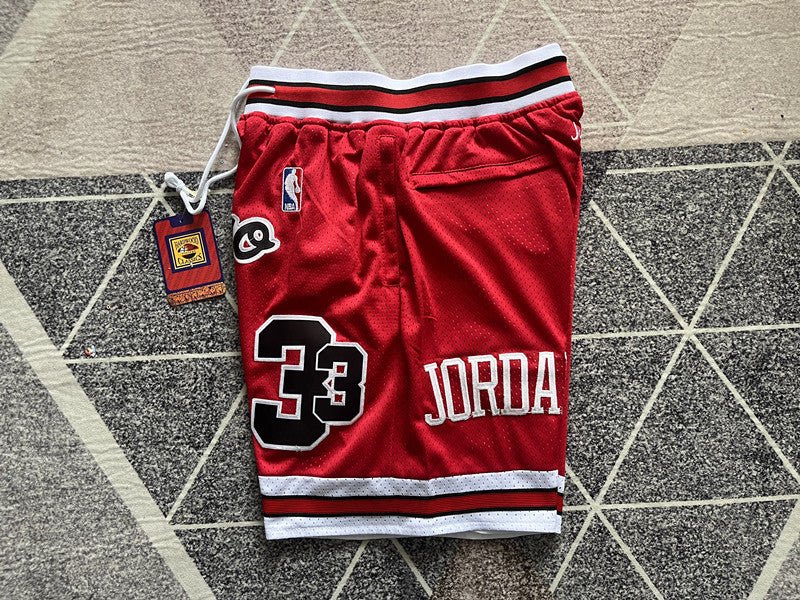 Red Chicago Bulls premium basketball shorts, side panel detail