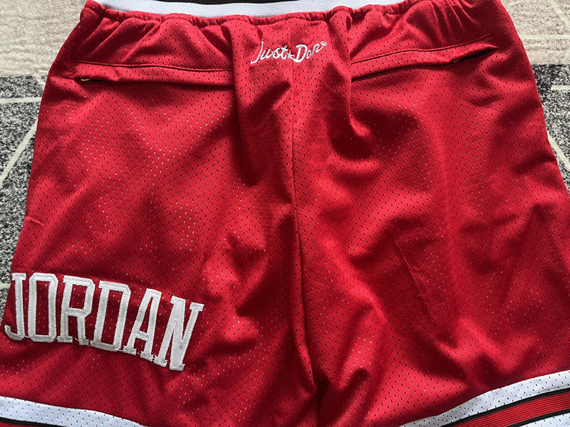 Red Chicago Bulls premium basketball shorts, waistband and label detail