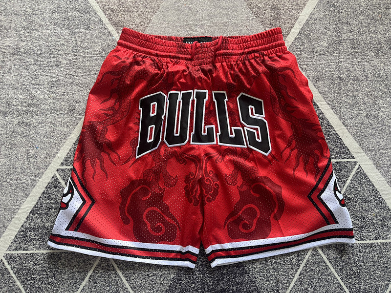 Red Chicago Bulls premium basketball shorts, full front view