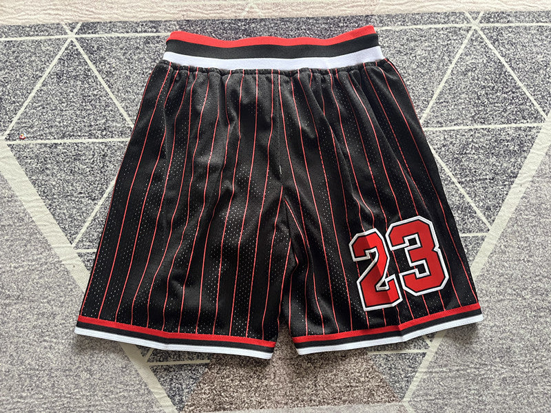 Multi-color Chicago Bulls premium basketball shorts, full back view