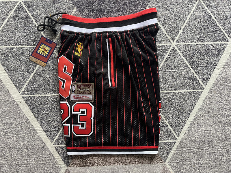 Multi-color Chicago Bulls premium basketball shorts, side panel detail