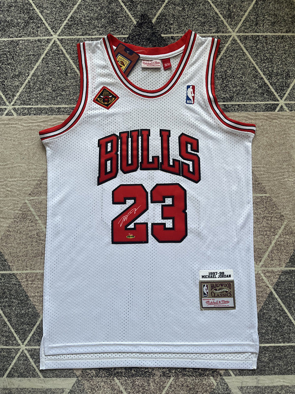 White Chicago Bulls basketball jersey, full front view